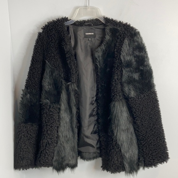 Express Black Faux Fur Coat Medium - Picture 6 of 9
